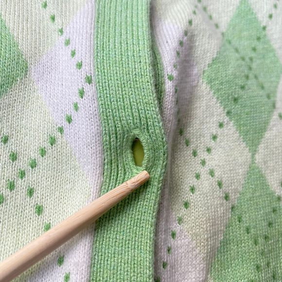 Talbots Cardigan Women M  Lime Green Yellow Argyle Cotton Silk Blend 3/4 Sleeve - Picture 8 of 14